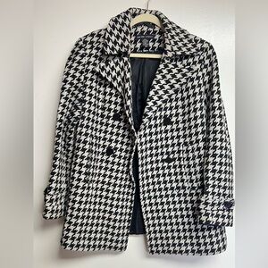New York & Company Black and White Houndstooth Pea Coat